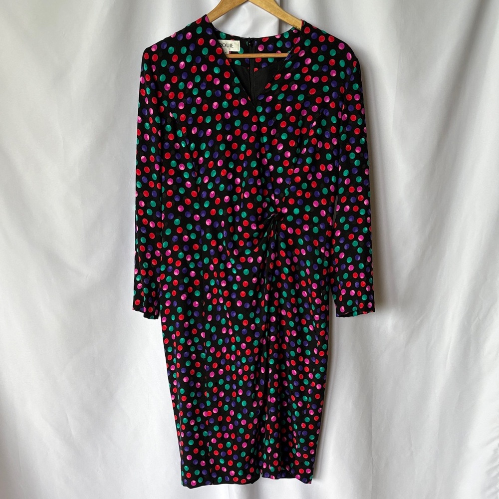 Rouie Women's Vintage 100% Silk Polka Dot Wrap Look Dress Size 10 90s VTG EUC